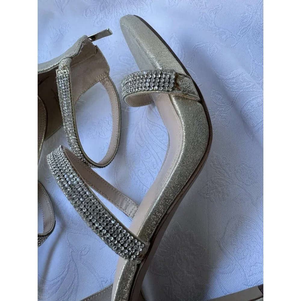Kelly & Katie Sz 9 M Gold Metallic Courtney Jeweled Stiletto Heels Party